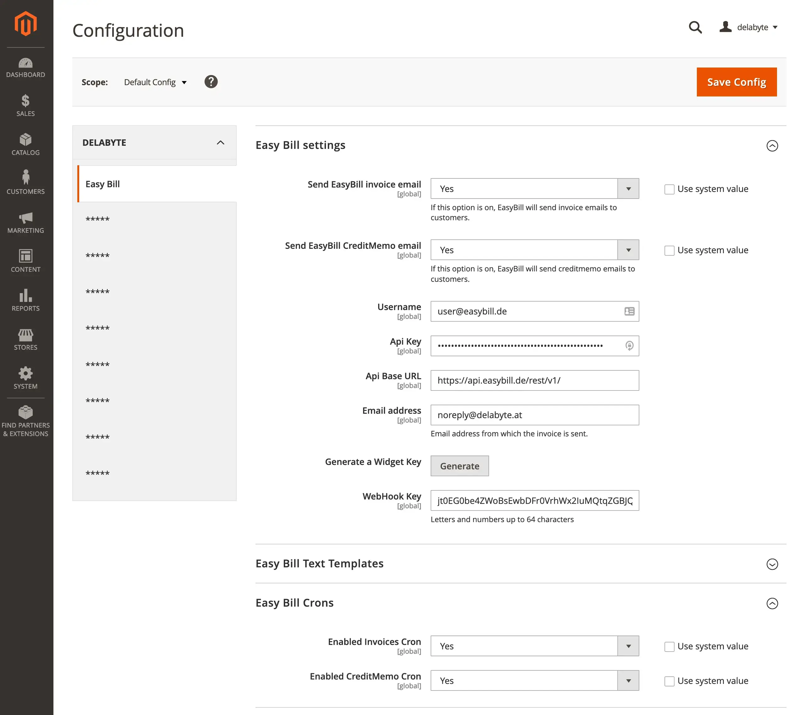 Easybill Configuration