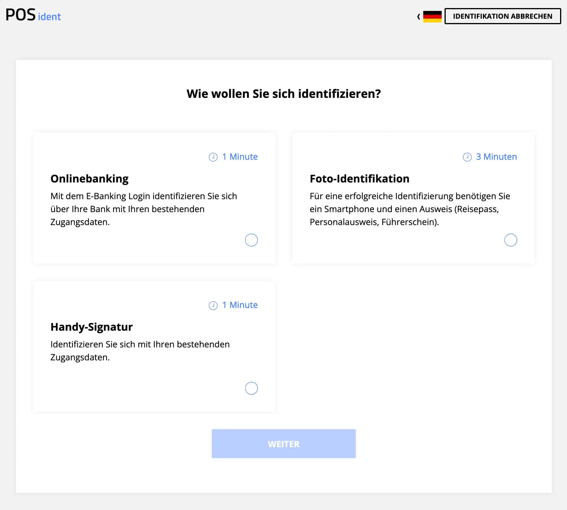 Selecting a method for identity verification